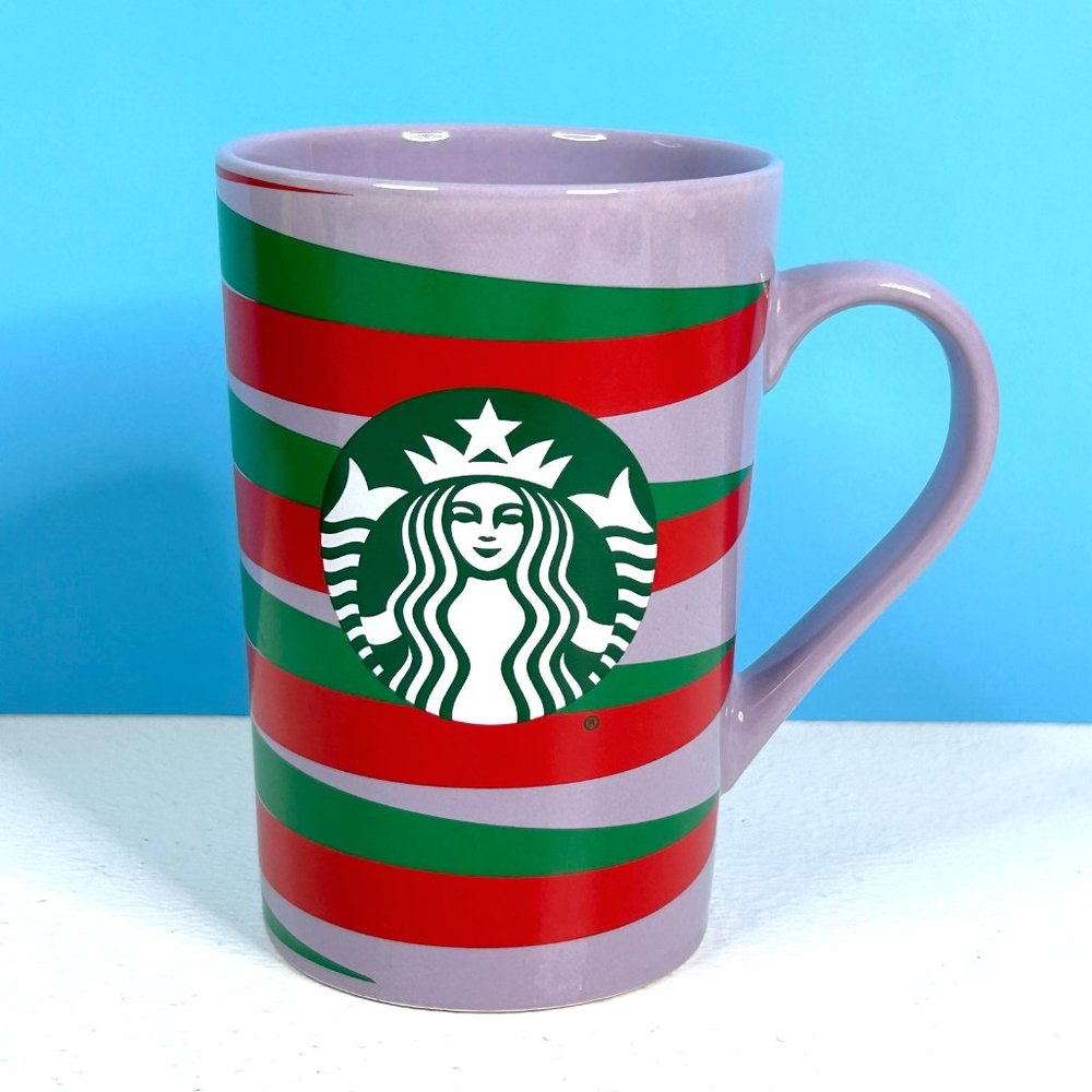 Starbucks 2020 Purple Red Green Striped 11oz Logo Coffee Mug